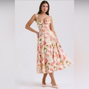 HOUSE OF CB 'Carmen' Pink Peony Print Cotton Bustier Sundress